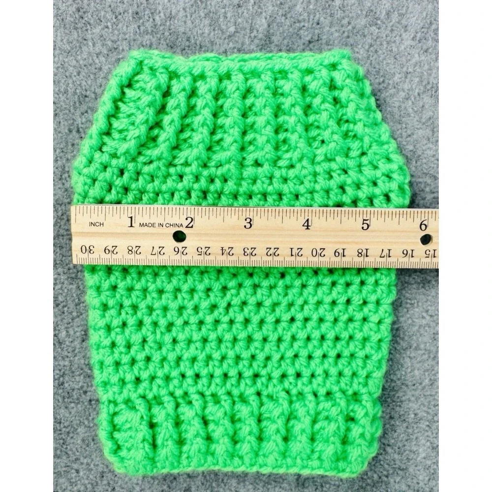 Dog‎ Sweater XS Green Small Breed Handmade Crocheted Pullover Cozy Pet
